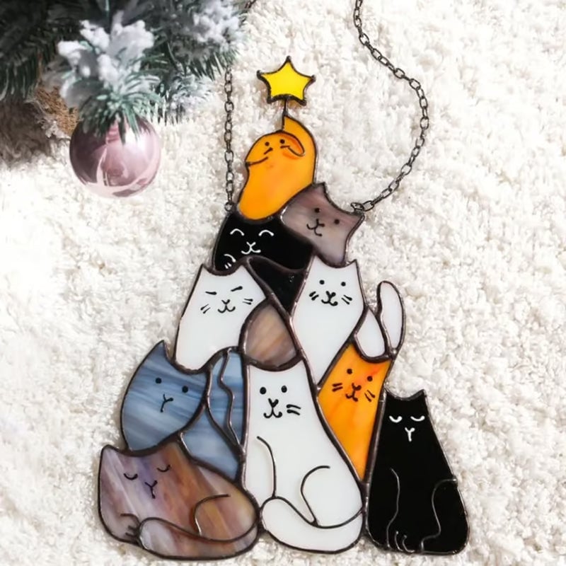 Katte Juletræ Suncatcher Ornament