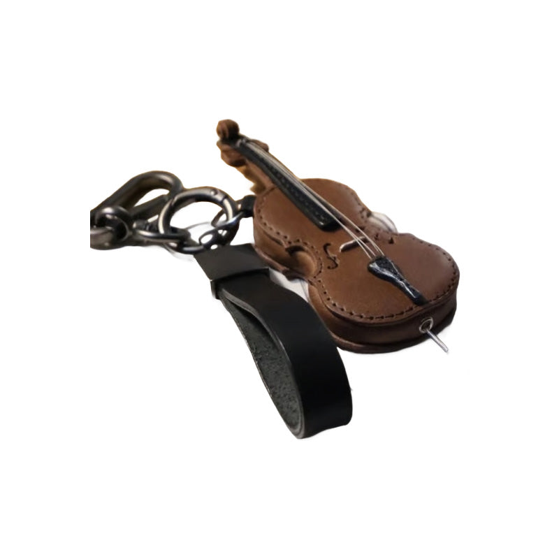 Handgefertigter Schlüsselanhänger aus Leder mit Violine und Cello
