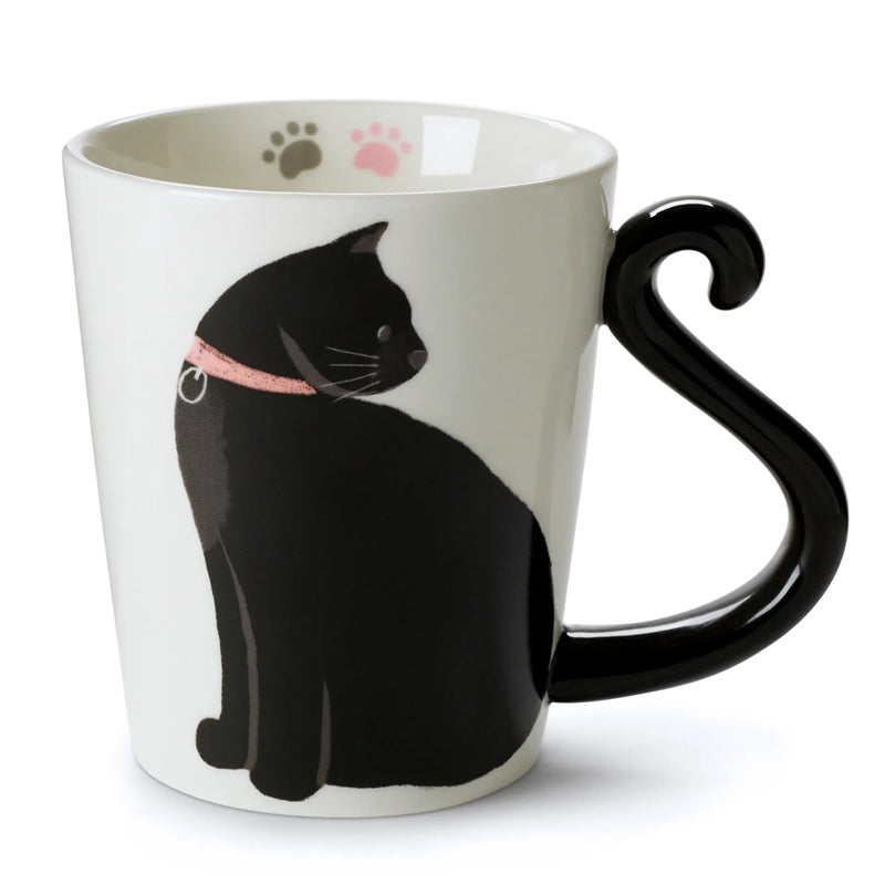Niedliche Glückskaffeetasse mit schwarzer Katze