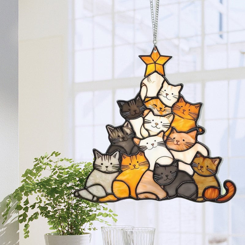 Katte Juletræ Suncatcher Ornament