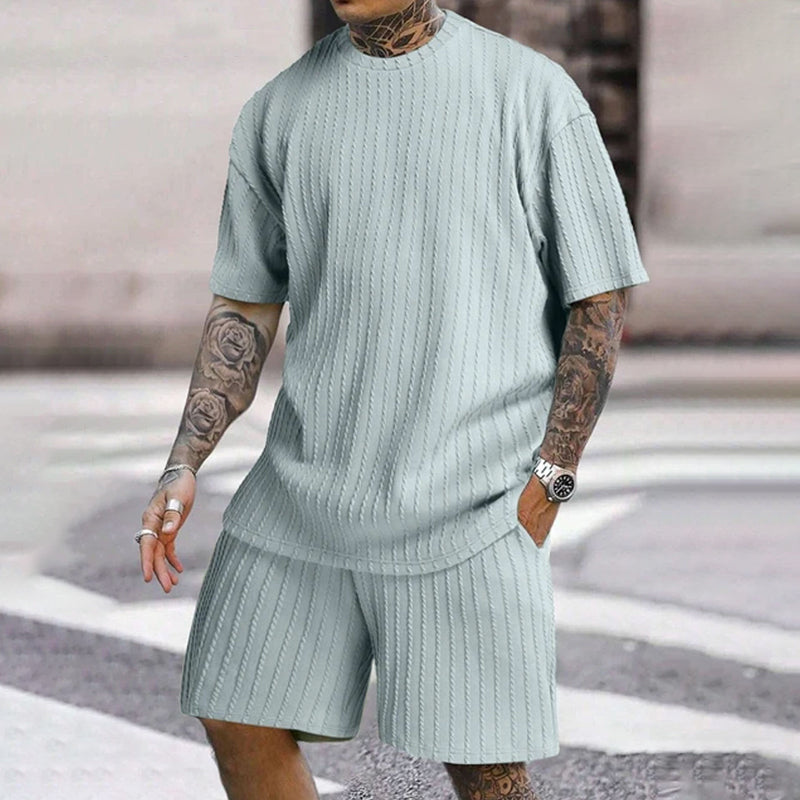 Shorts-Set mit einfarbiger Struktur für Herren