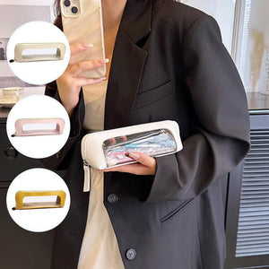 Tragbare Aufbewahrungstasche mit transparentem Fenster (Gelb + Rosa + Cremeweiß)