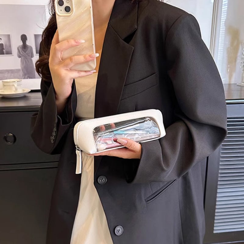 Tragbare Aufbewahrungstasche mit transparentem Fenster (Gelb + Rosa + Cremeweiß)