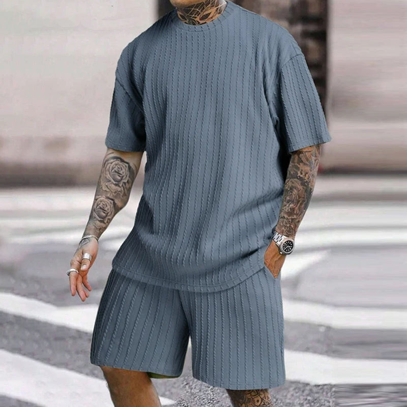 Shorts-Set mit einfarbiger Struktur für Herren