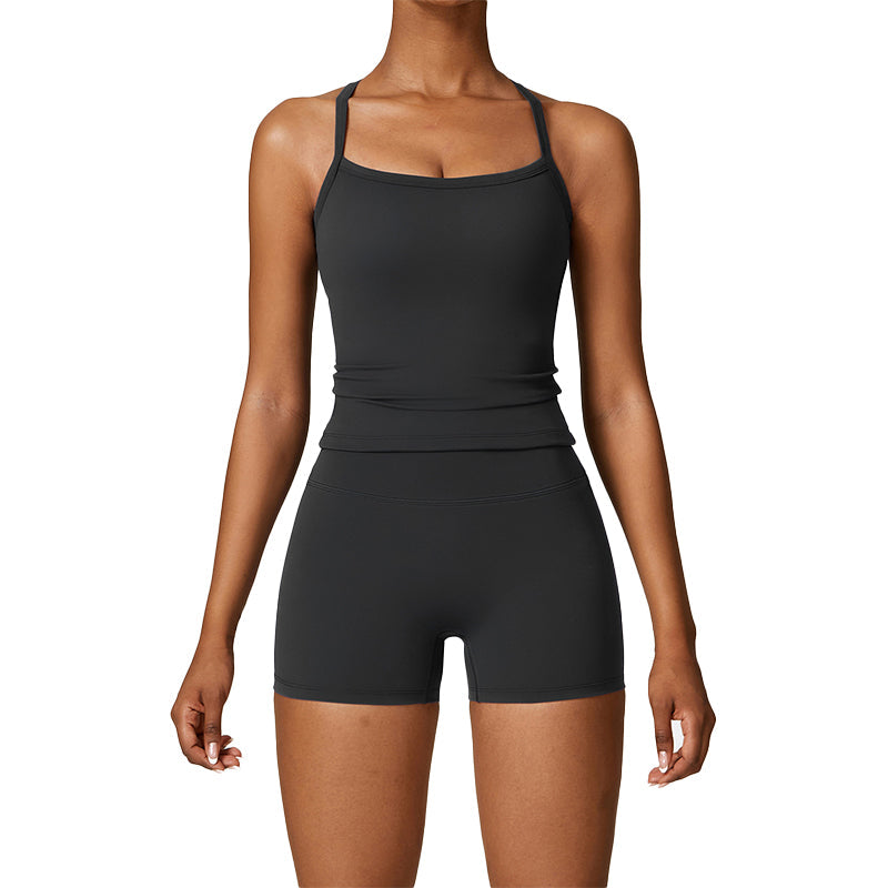 Hosenträger-Shorts für Frauen, einfarbig, Sport-Set