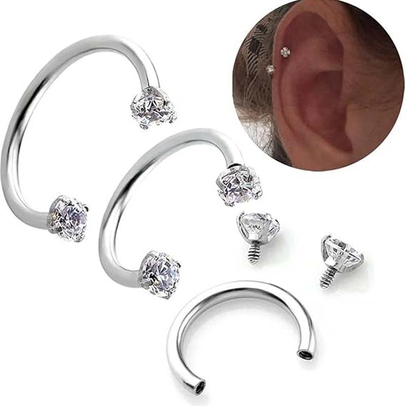 Zirkonia Hestesko Ring med Gængede Sten til Piercinger