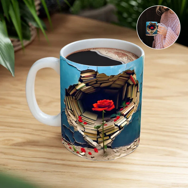 Bücherregal-Kaffeetasse mit 3D-Effekt