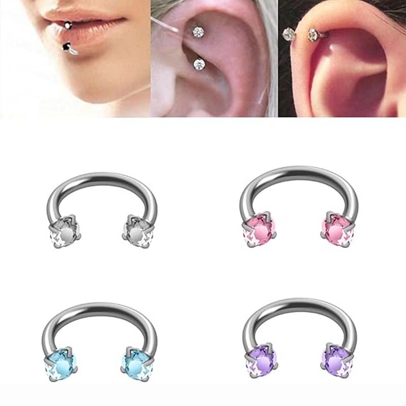 Zirkonia Hestesko Ring med Gængede Sten til Piercinger