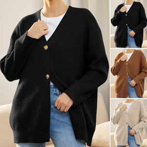 Einfarbiger Pullover mit geknöpftem V-Ausschnitt
