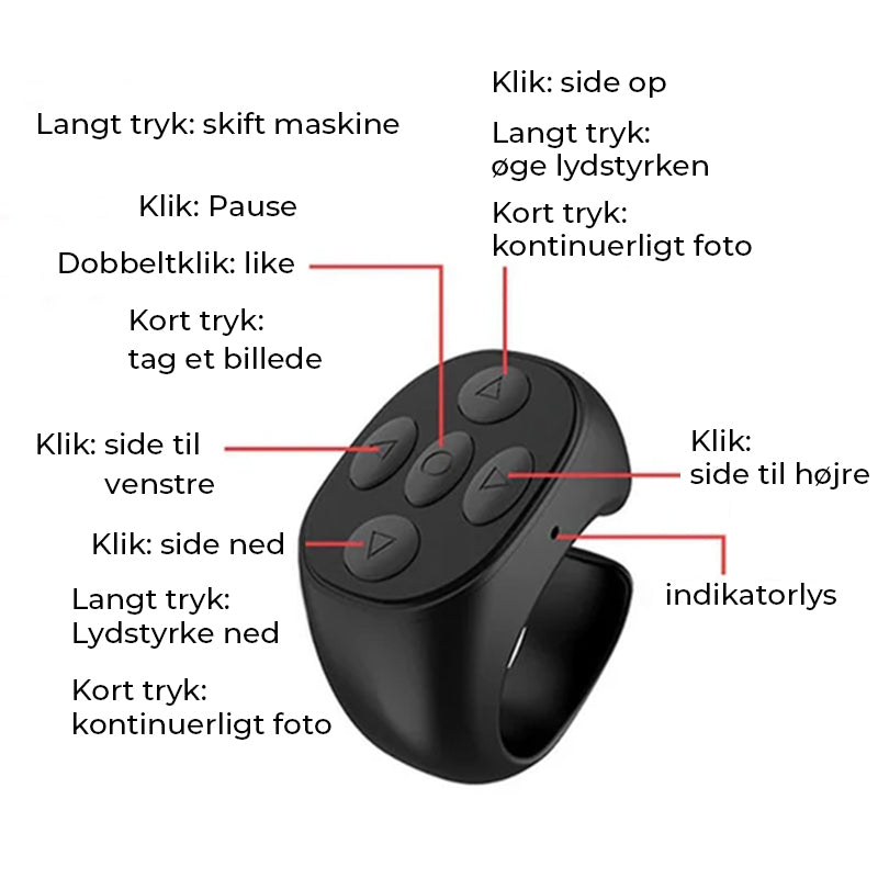 Trådløs Bluetooth-fjernbetjening med fingerspidserne