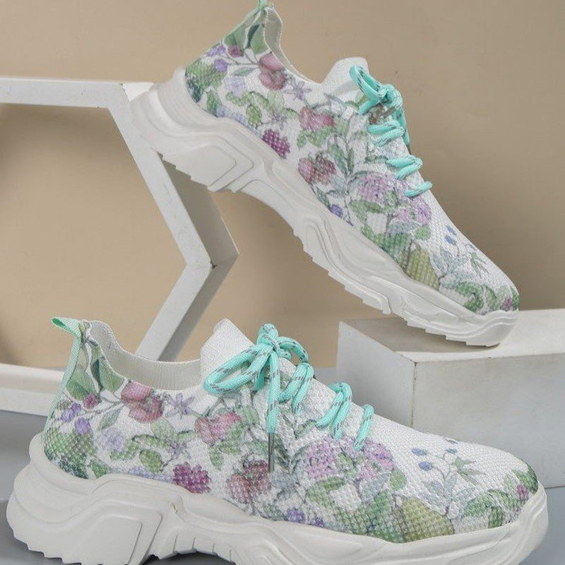 Atmungsaktive Schnür-Sneaker mit Blumenmuster