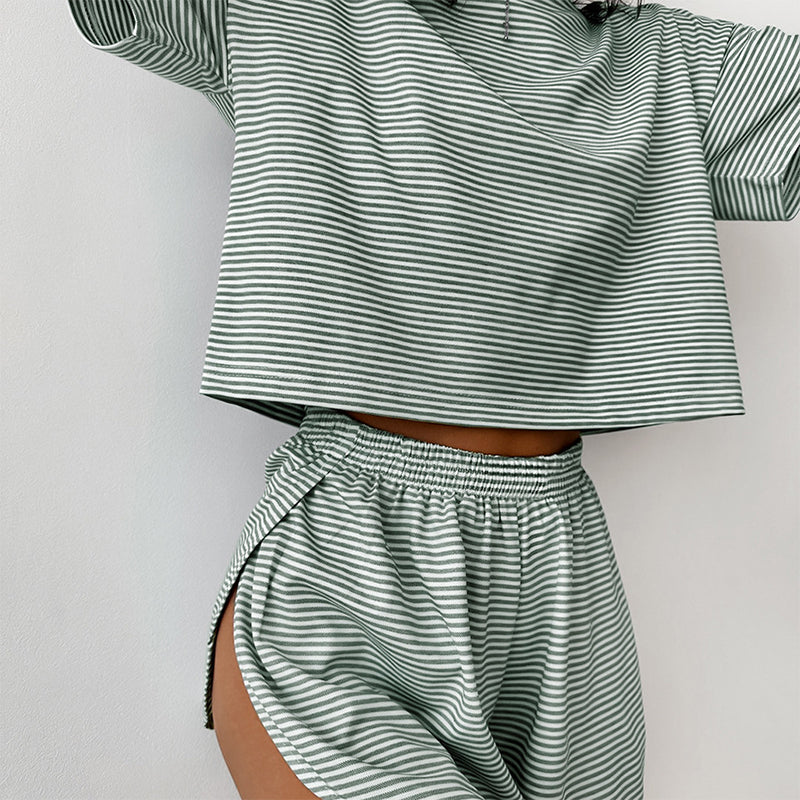 Zweiteiliges Set Damen Pyjama-Set mit Streifen