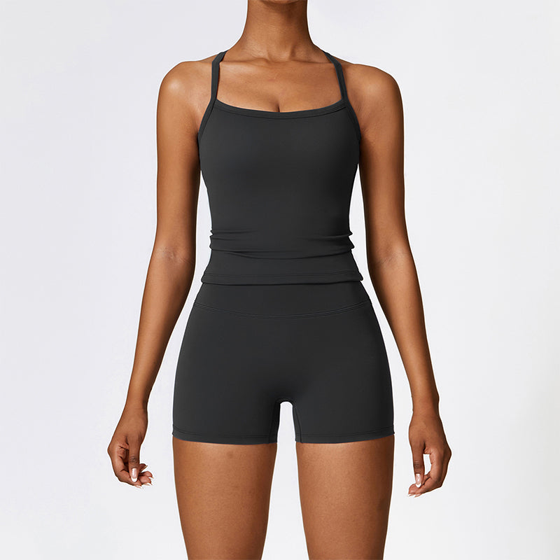 Hosenträger-Shorts für Frauen, einfarbig, Sport-Set