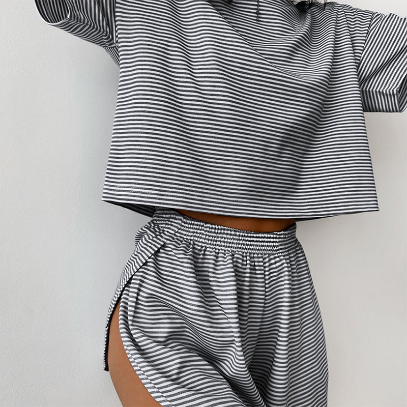 Zweiteiliges Set Damen Pyjama-Set mit Streifen
