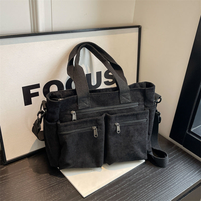 Ensfarvet corduroy totebag
