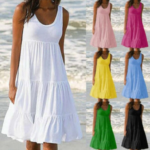 Einfarbiges Ärmelloses Einsätzen Strand Kleid