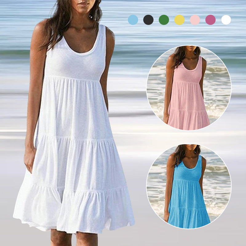 Einfarbiges Ärmelloses Einsätzen Strand Kleid