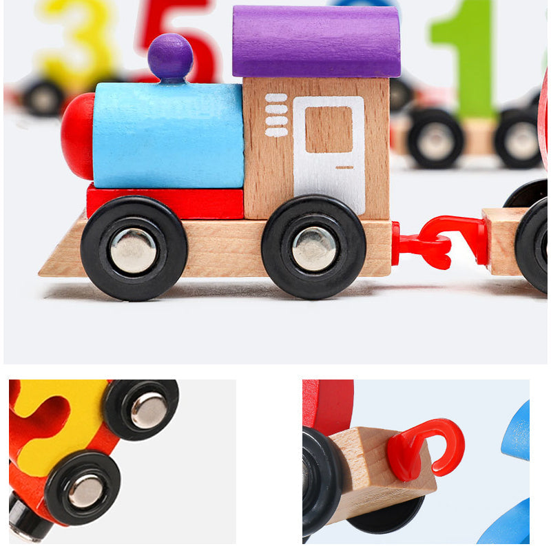 Digitalt magnettogspuslespil med legetøjsbil i træ