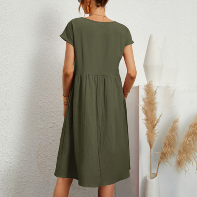 Kurzärmliges Kleid aus Baumwolle und Leinen für Damen
