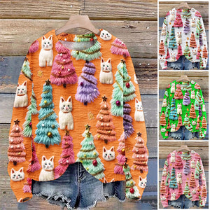 Weihnachtsbaum Niedliche Katze 3D Druck Pullover