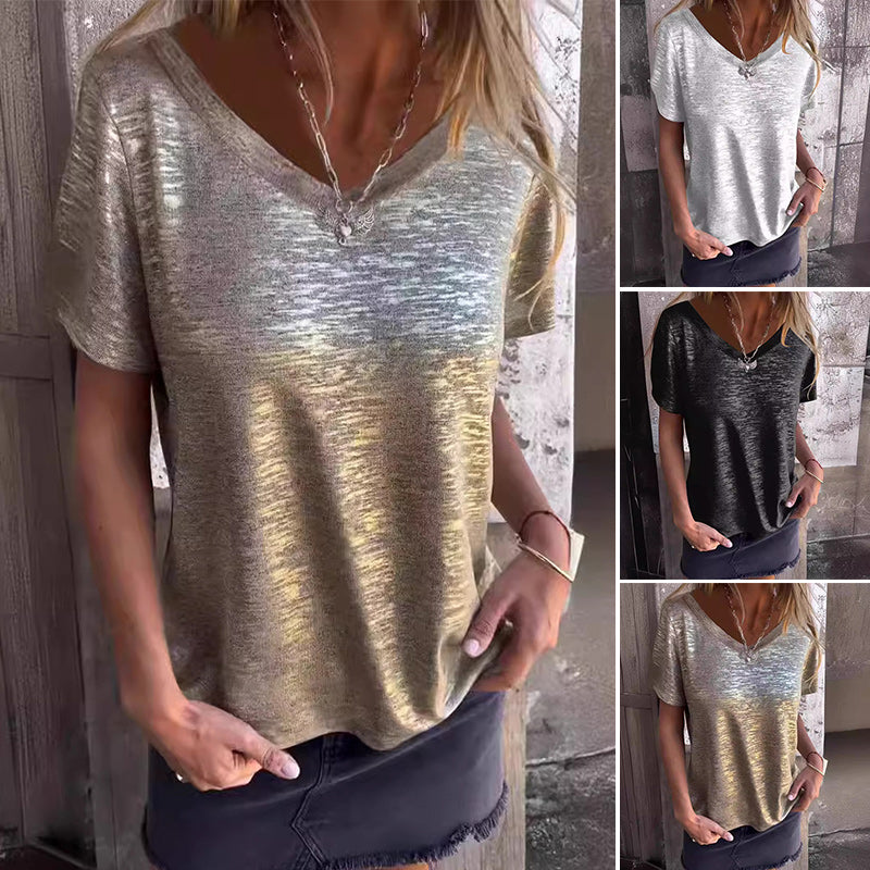 Kurzärmliges T-Shirt mit Goldfolie
