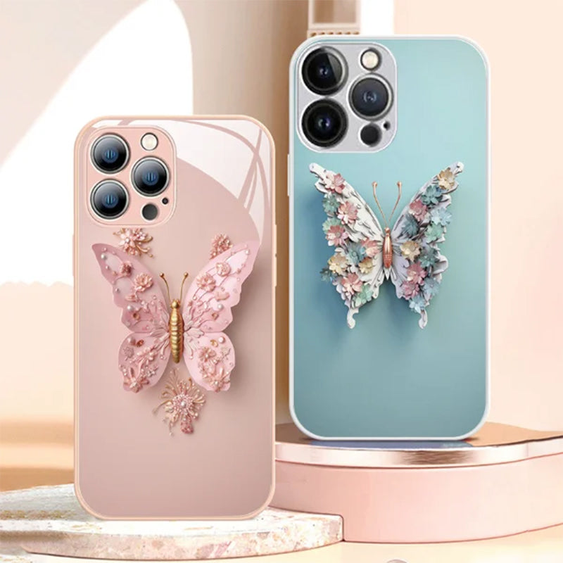 3D-Schmetterlingsmuster Glas Handyhülle für iPhone