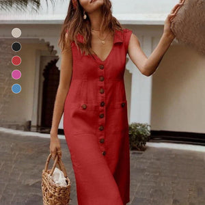 Einreihiges, schmal geschnittenes Kleid mit V-Ausschnitt