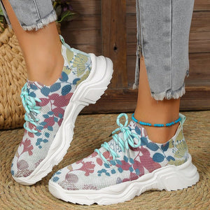 Atmungsaktive Schnür-Sneaker mit Blumenmuster
