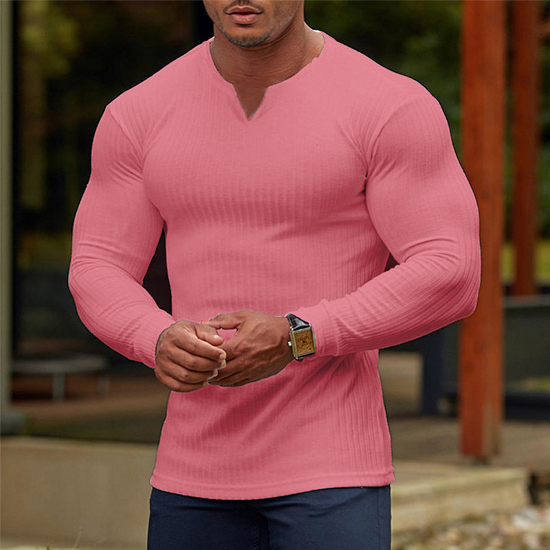 Einfarbiges Shirt mit V-Ausschnitt für Herren