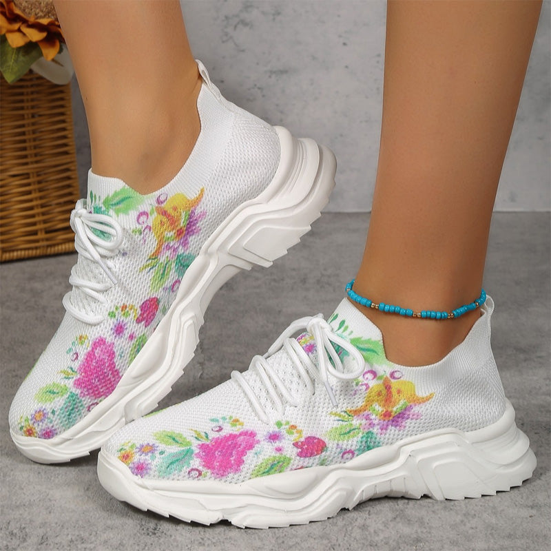 Atmungsaktive Schnür-Sneaker mit Blumenmuster