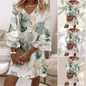 Dreiviertelärmeln und Print Minikleid