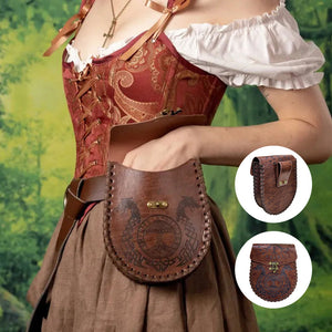 Vintage mittelalterliche nordische Gürteltasche aus geprägtem Leder