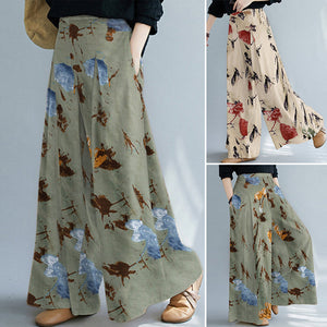 Baumwolle und Leinen Bedruckte weitem Bein Hose