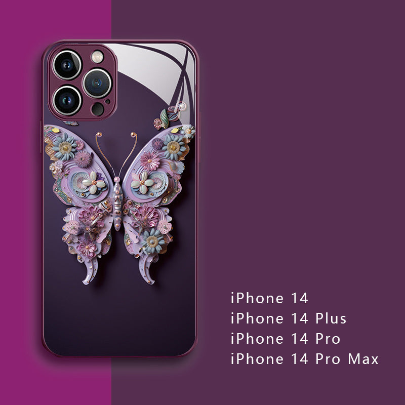3D-Schmetterlingsmuster Glas Handyhülle für iPhone