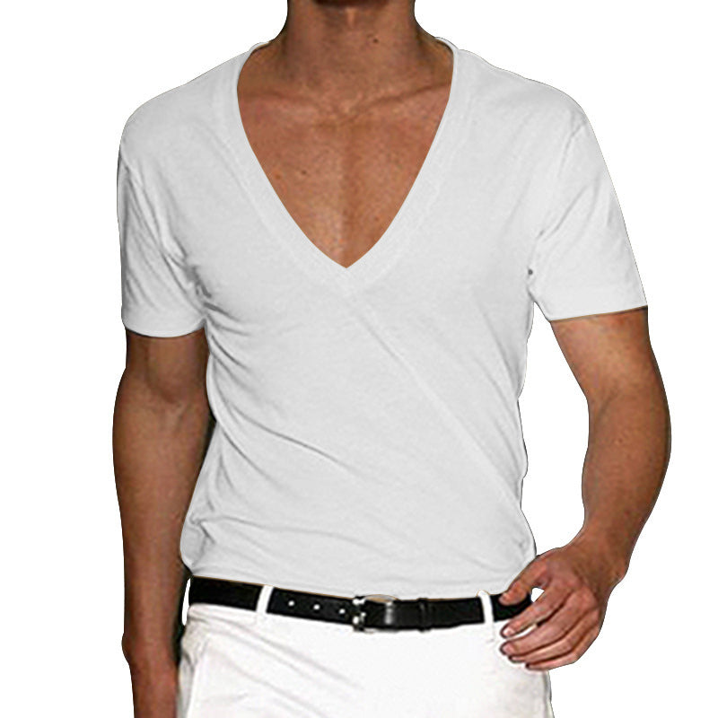 Herren Tiefem V-Ausschnitt Baumwolle Kurzärmliges T-Shirt